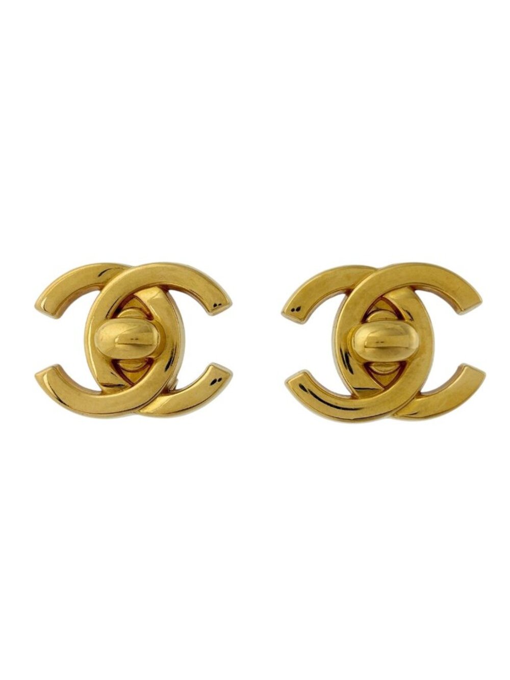 Chanel Earrings CC Logo Turnlock Gold Plated
